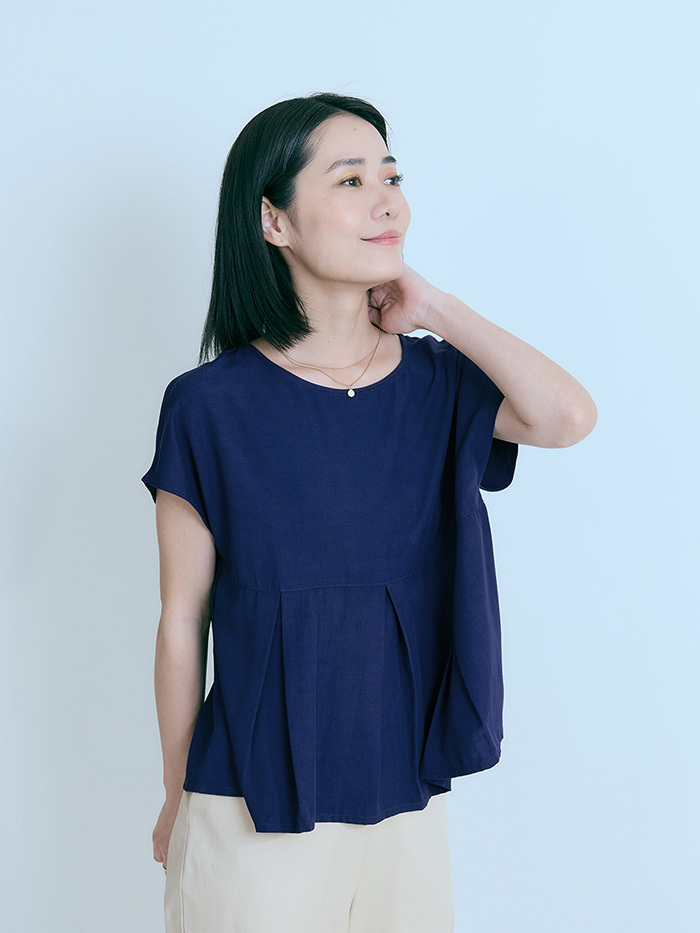 留夜伴摺短袖上衣-曬月