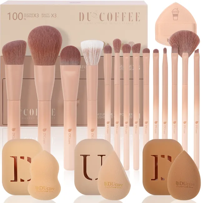 DUcare - [22 pcs] Silicon storage beauty Sponge set & Makeup Brush set