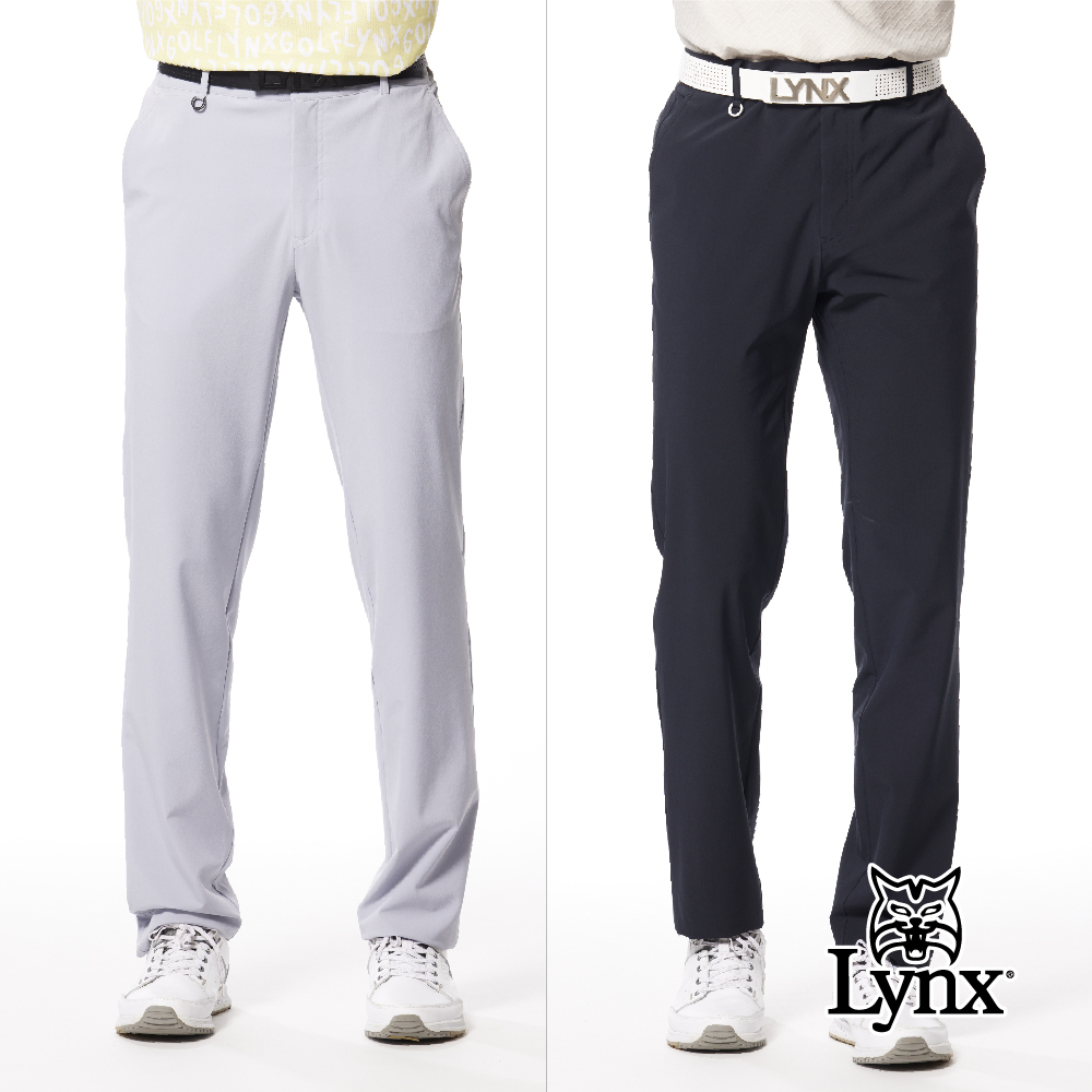 【Lynx Golf】防潑水口袋印花兩側配布後腰網布剪接平口休閒長褲
