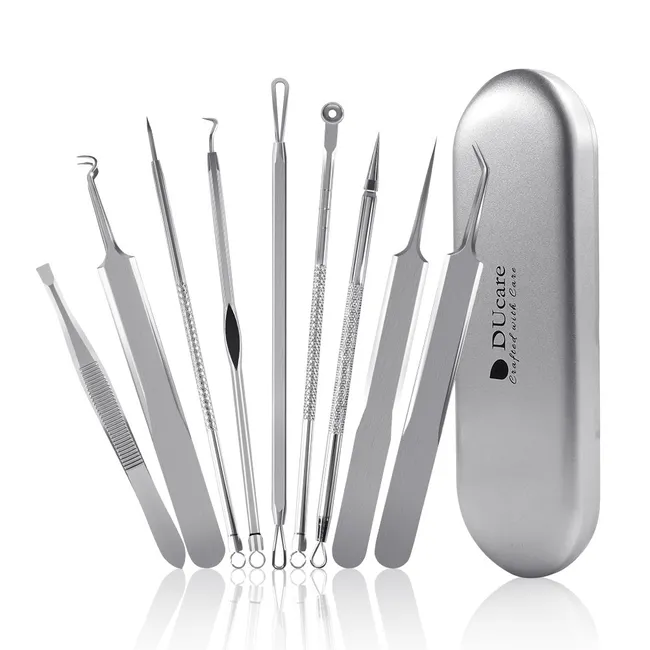 DUcare - [9-piece set] Stainless Steel Blackhead Removal Tool set (acne needle/blackhead needle/acne clip)