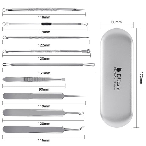 DUcare - [9-piece set] Stainless Steel Blackhead Removal Tool set (acne needle/blackhead needle/acne clip)