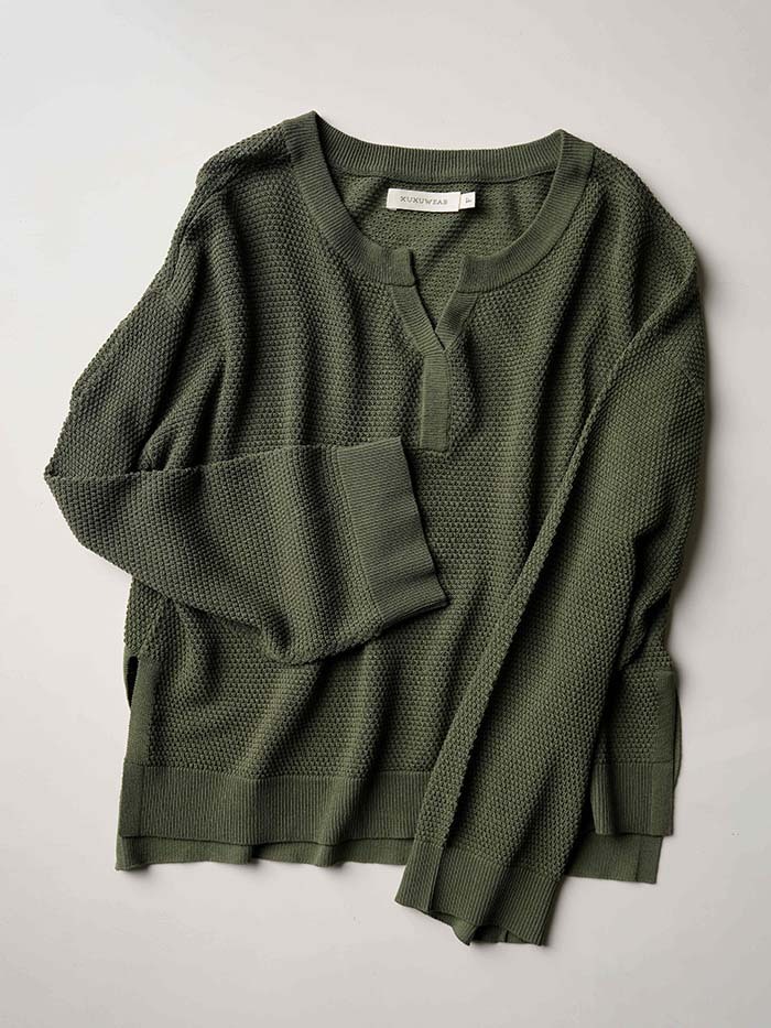 春眠谷口針織長袖罩衫-春池