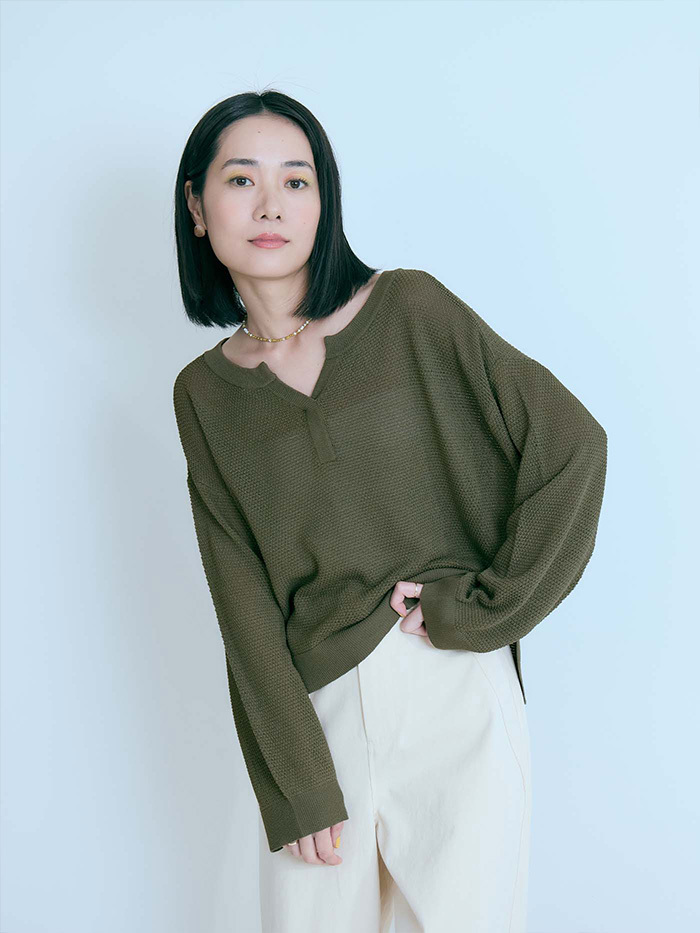 春眠谷口針織長袖罩衫-春池