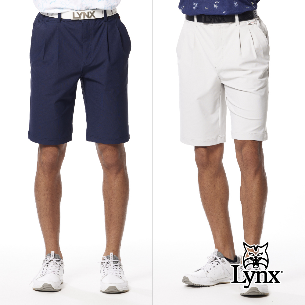 【Lynx Golf】日本面料環保素材抗UV涼感後袋山貓繡花雙折休閒短褲