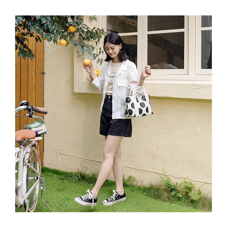 日本同步多隔層厚磅圓點帆布托特包 KIMIKO