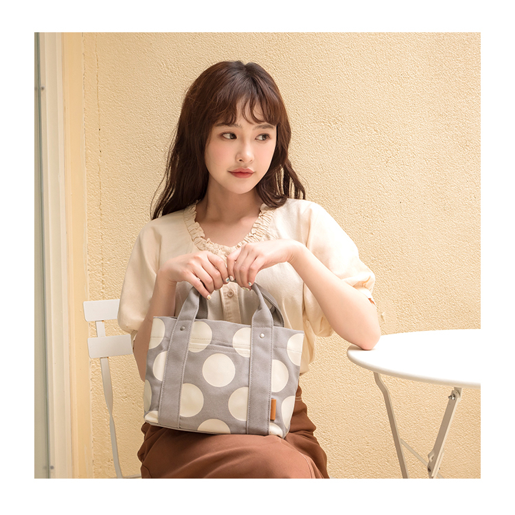 日本同步多隔層厚磅圓點帆布托特包 KIMIKO