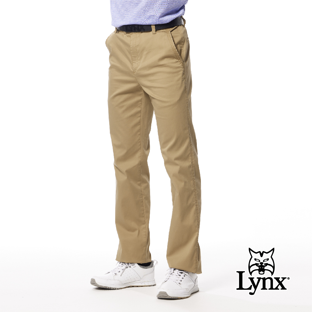 【Lynx Golf】舒適百搭大地色系混紡材質平面休閒長褲