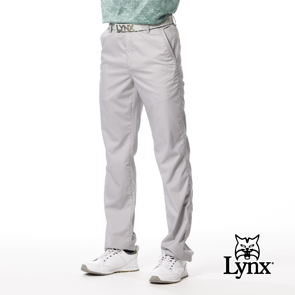 【Lynx Golf】彈性竹纖維素面款Lynx繡花平面休閒長褲