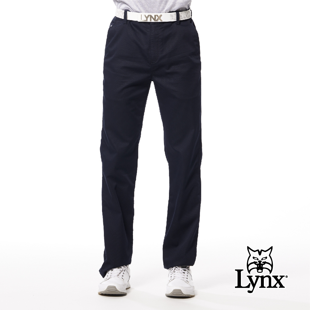 【Lynx Golf】彈性混紡布料暗紋素面Lynx繡花平面休閒長褲