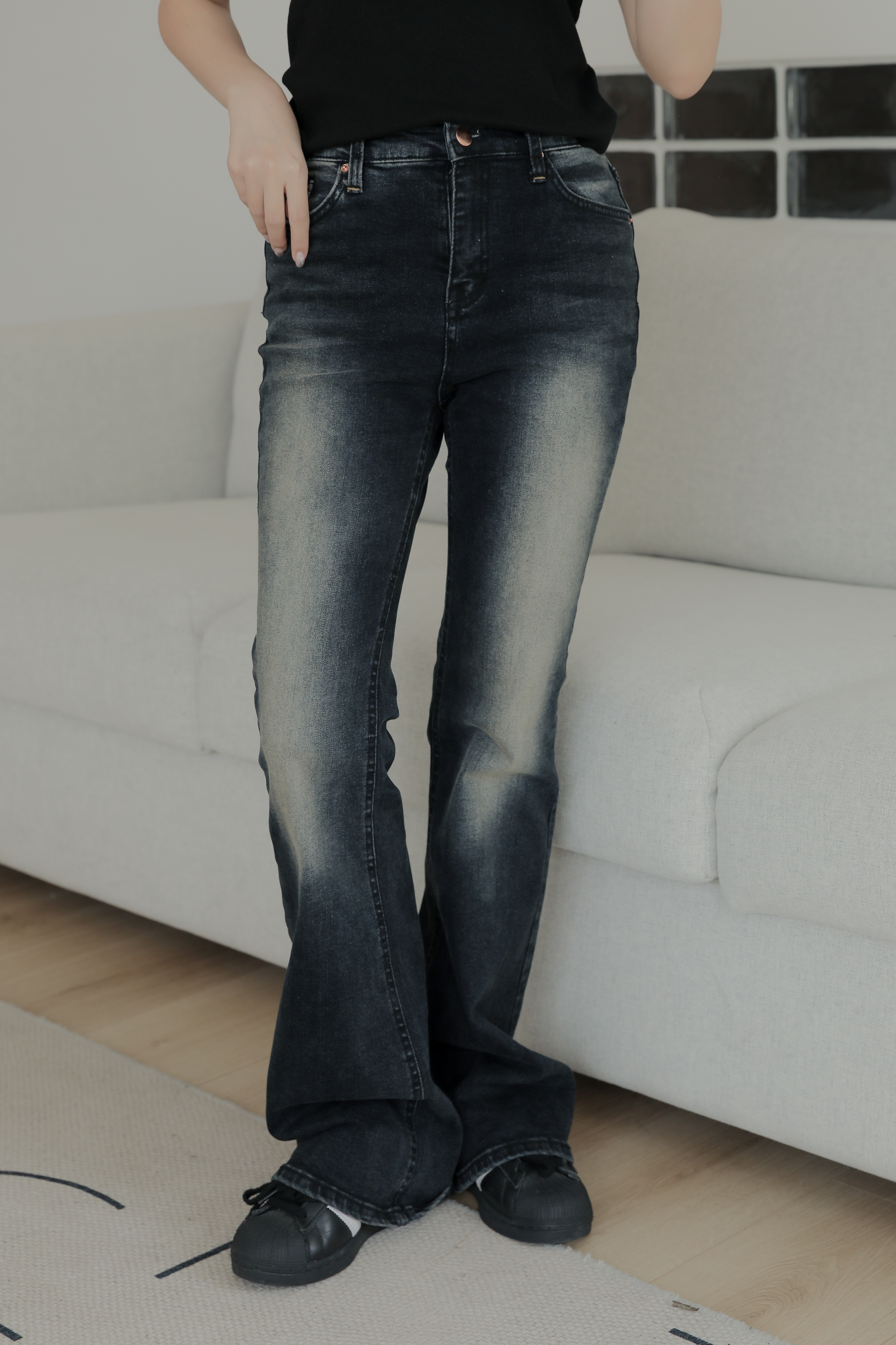 Blue Black Boot Cut Denim Pants #靴型褲