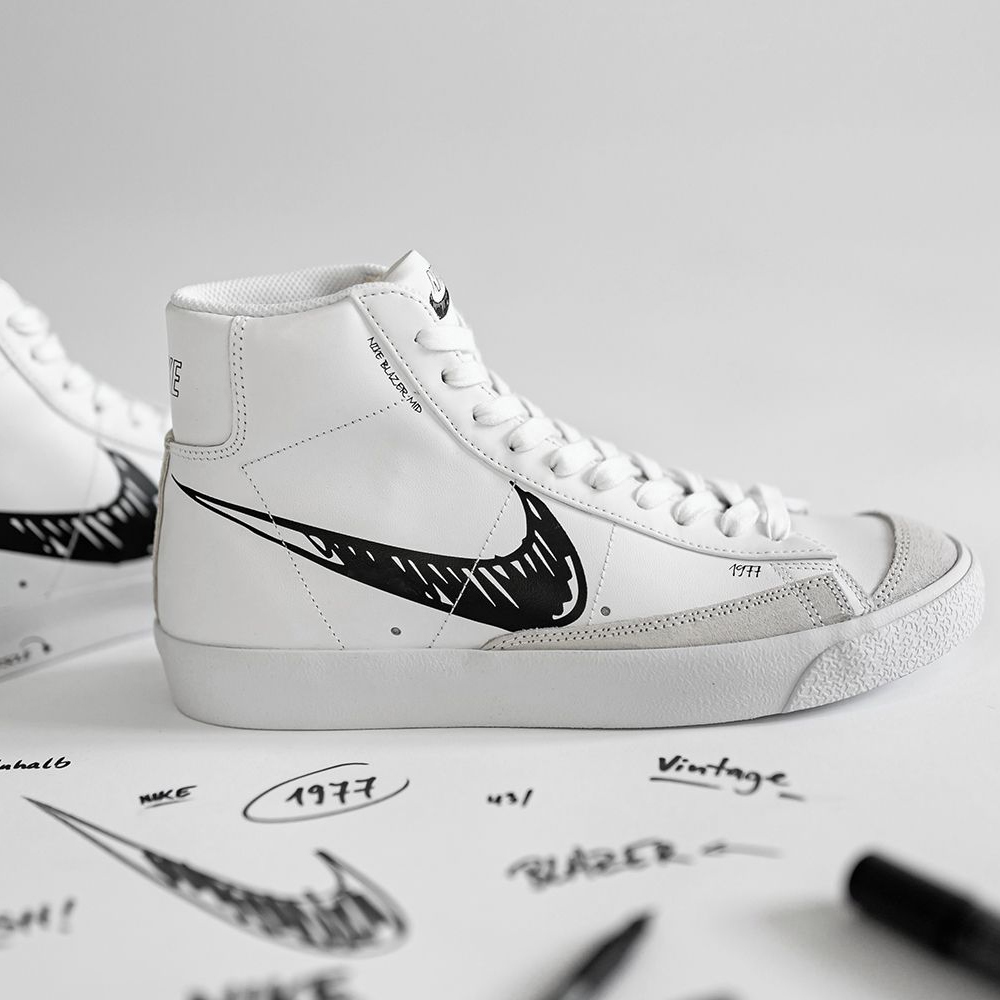 Nike Blazer Mid 77 Sketch Pack 塗鴉 黑勾休閒鞋 CW7580-101