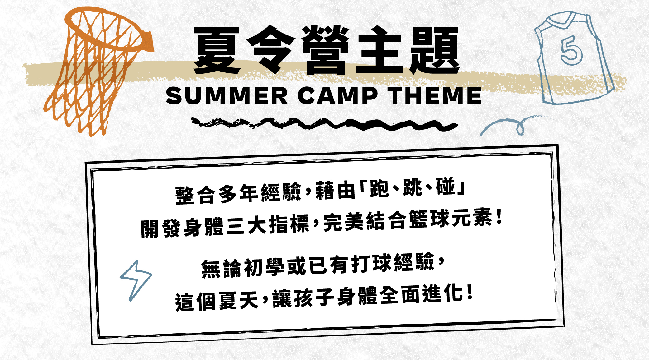 2024夏令營全新推出三大主題課程，結合身體動作以及各式籃球技巧，讓孩子玩得開心！