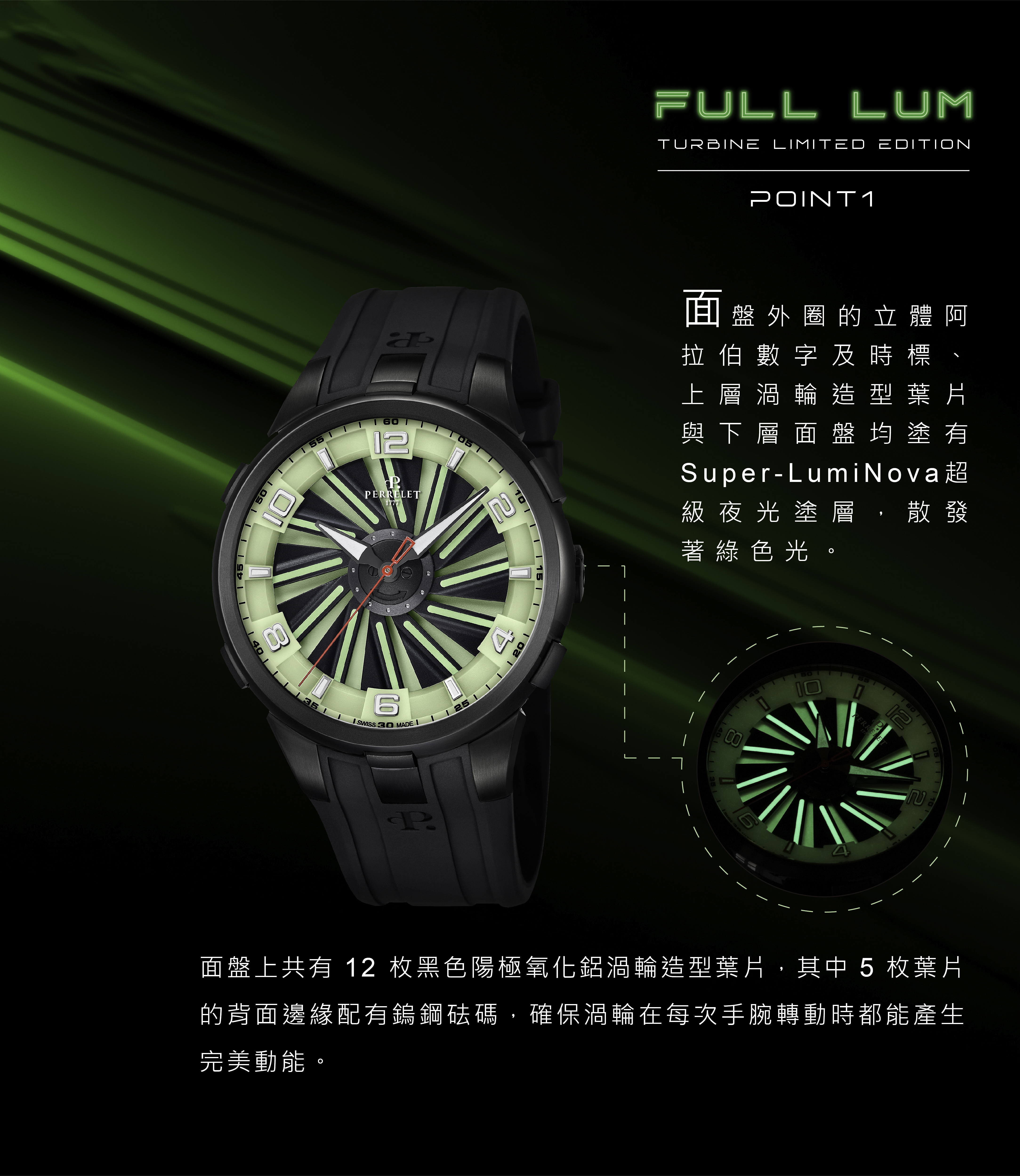 PERRELET 沛力錶 TURBINE FULL LUM LIMITED| A1098/S1