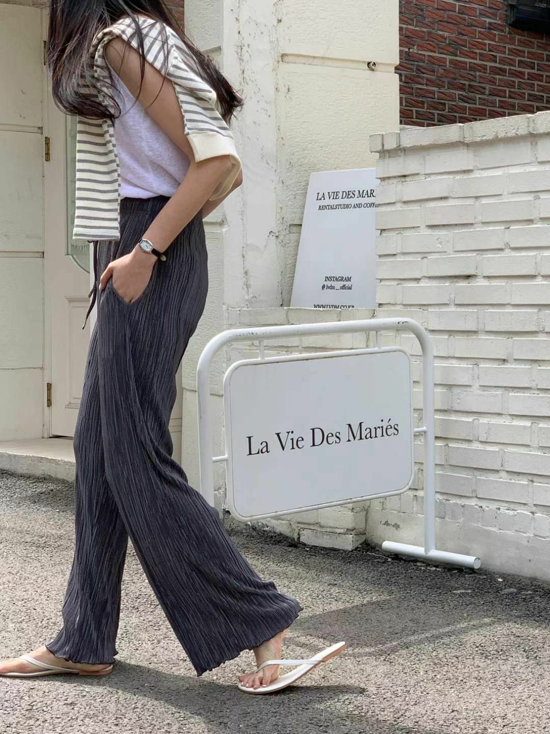 Shiny摺摺褲(深灰色)