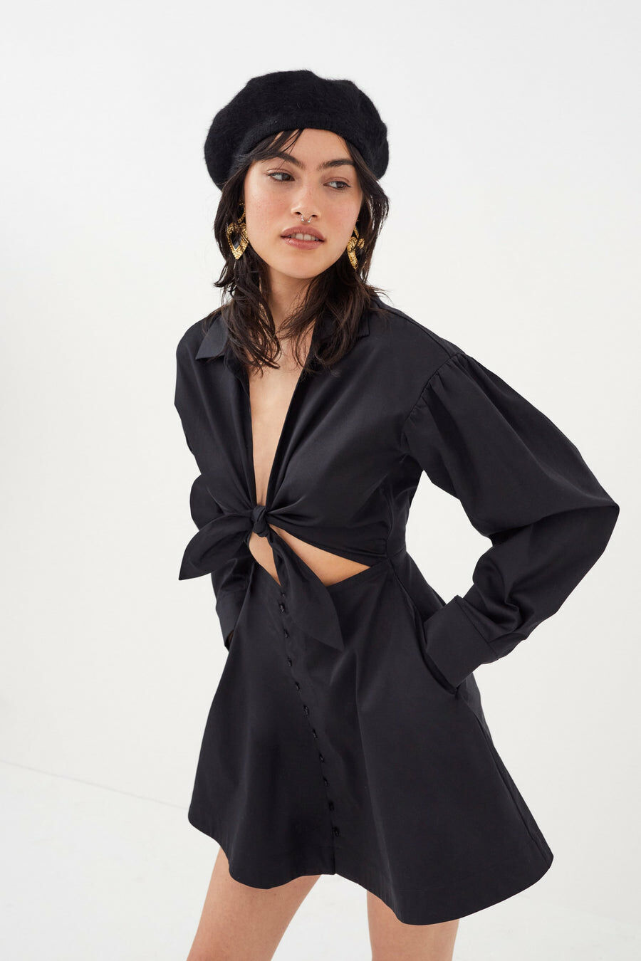 Jocelyn Mini Dress 棉質襯衫洋裝(黑/白)