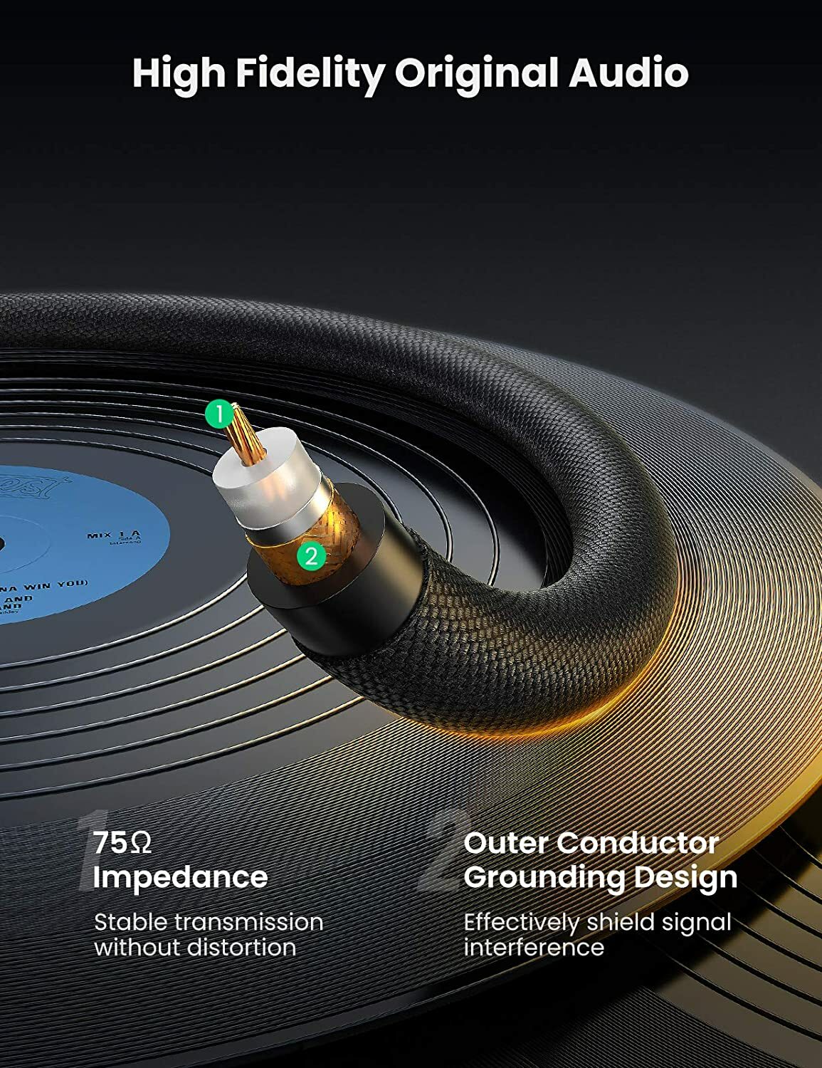 UGREEN - 數碼同軸 SPDIF COAXIAL音頻輸出線 (10190/40299) (2m/3m)