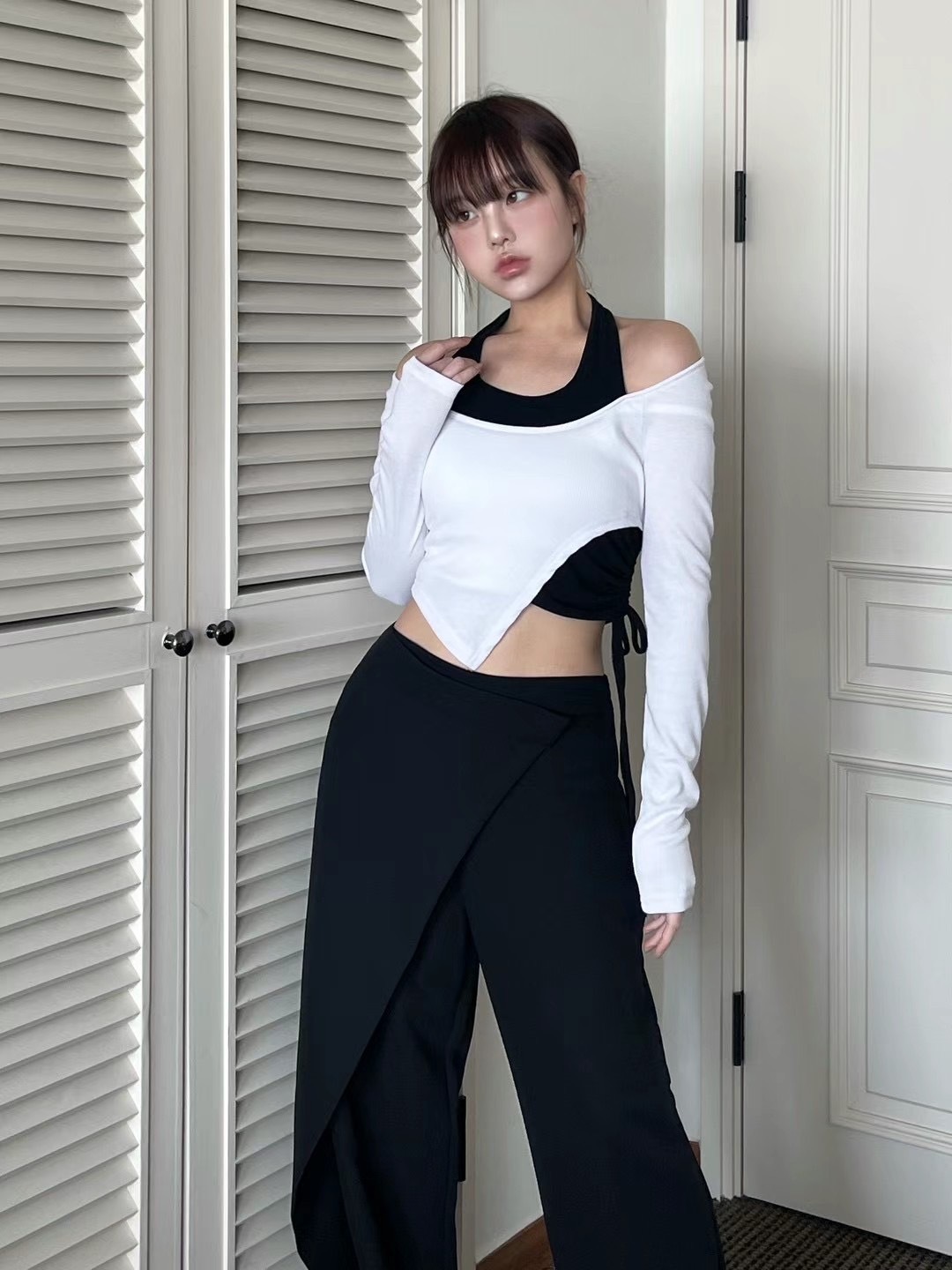 🇰🇷 跳色假兩件 抽繩 上衣