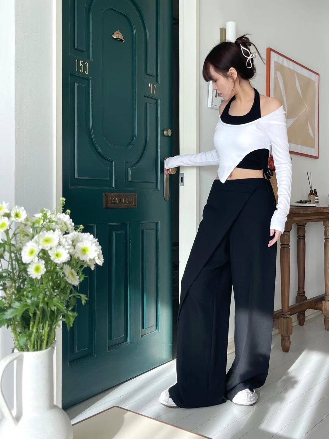 🇰🇷 跳色假兩件 抽繩 上衣