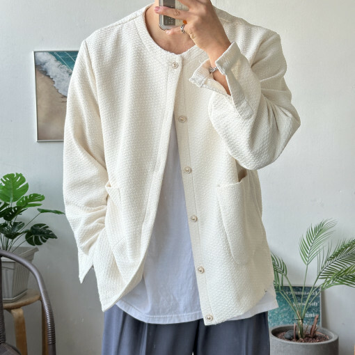 粗花呢圓領開衫