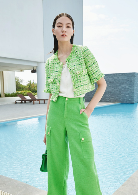 BD10112D1 新藝術花園格子小香短版短袖外套