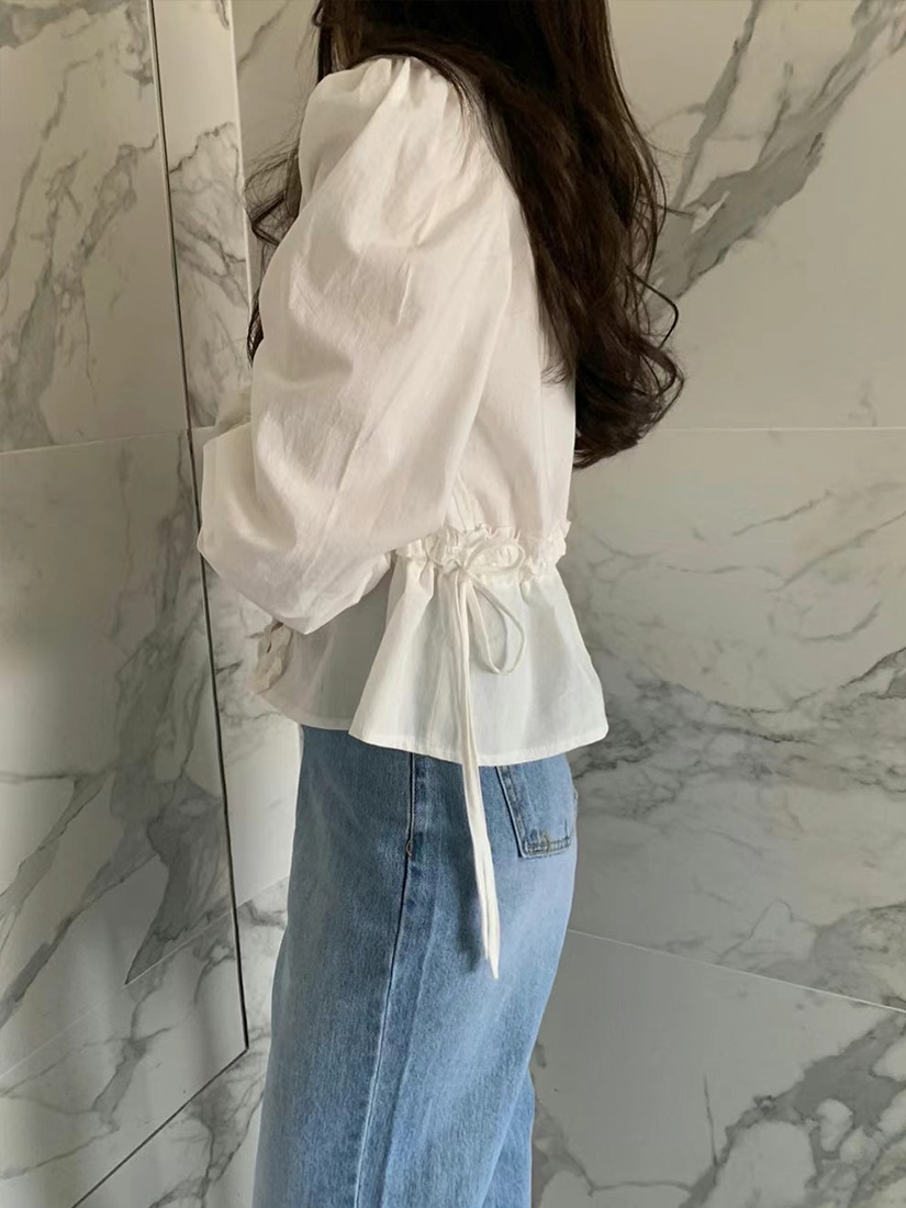 [現貨]浪漫荷葉領綁帶襯衫(白色)