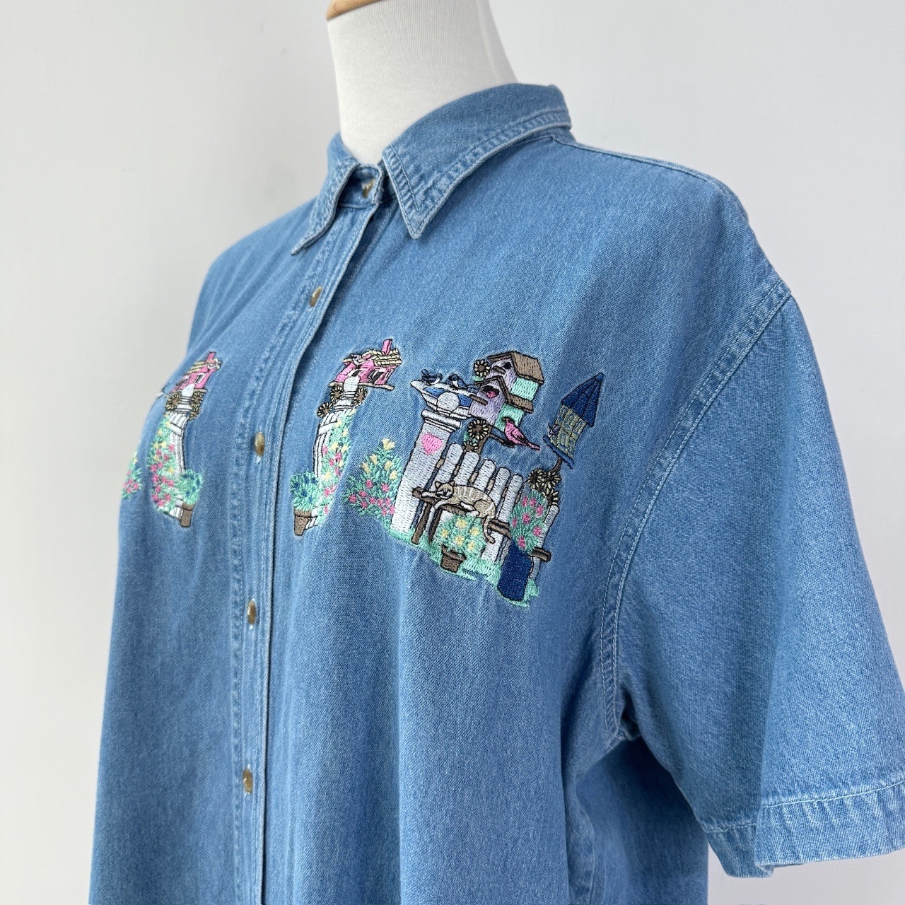 香港製鄉郊小鎮刺繡牛仔上衣