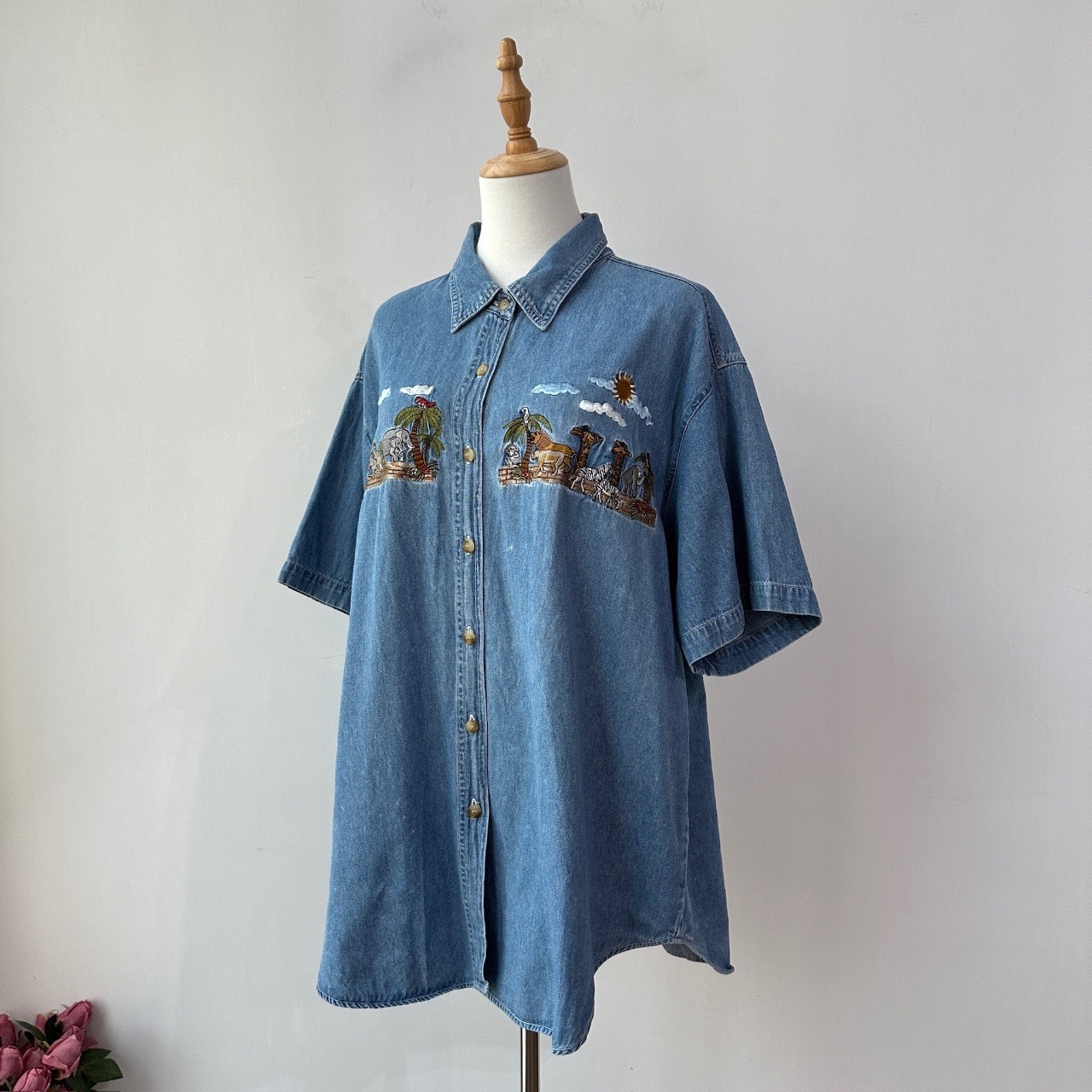 香港製森林動物刺繡牛仔上衣