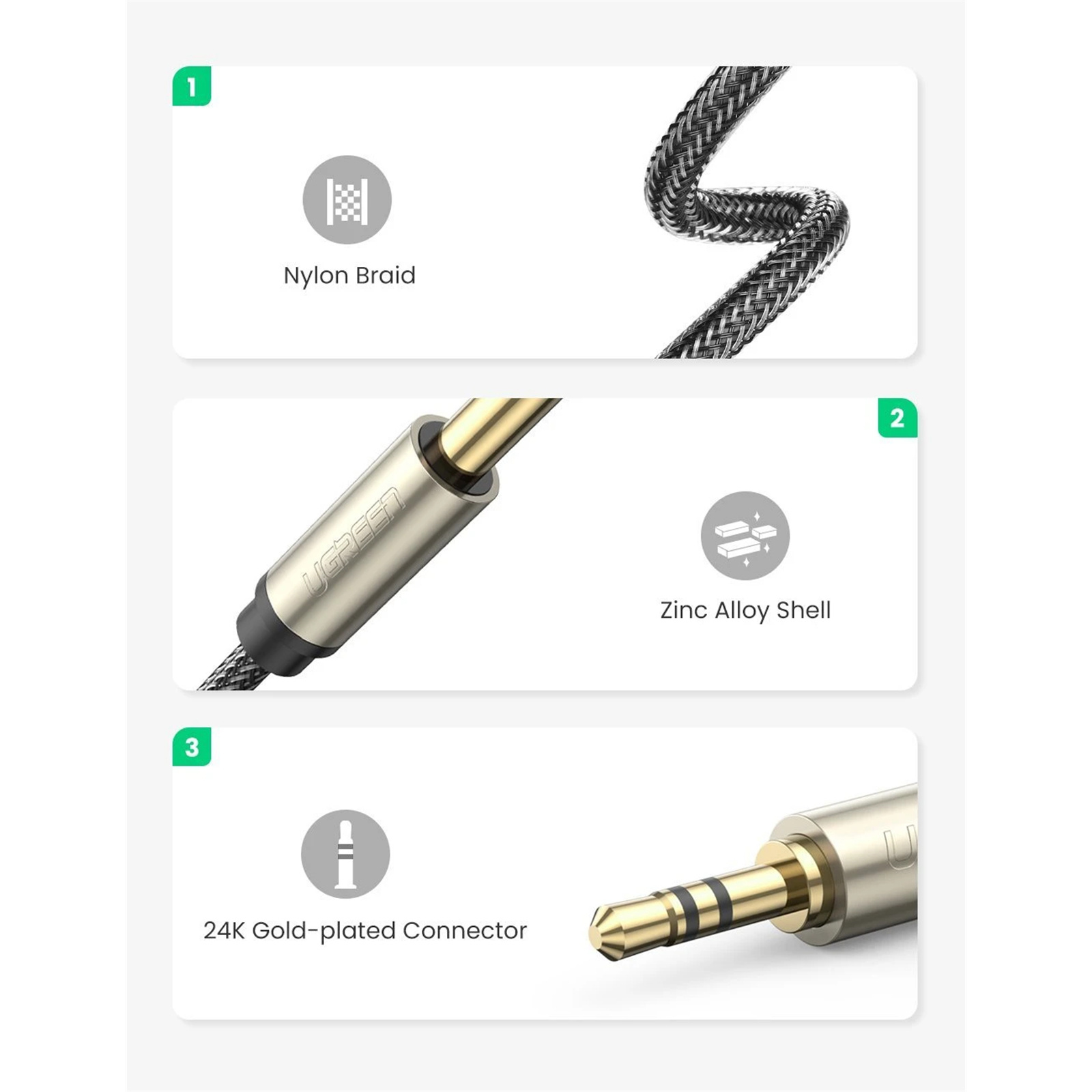 UGREEN - 3.5mm TRS 立體聲轉6.35mm TRS&nbsp;(公公)連接線 (2M/3M)