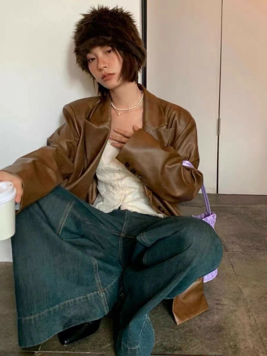 厚磅西裝水洗皮外套