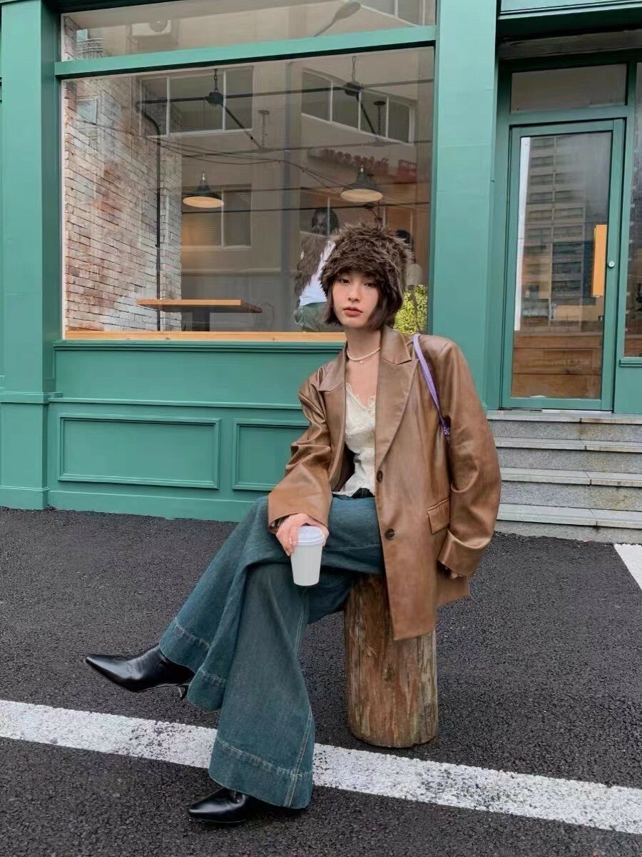 厚磅西裝水洗皮外套