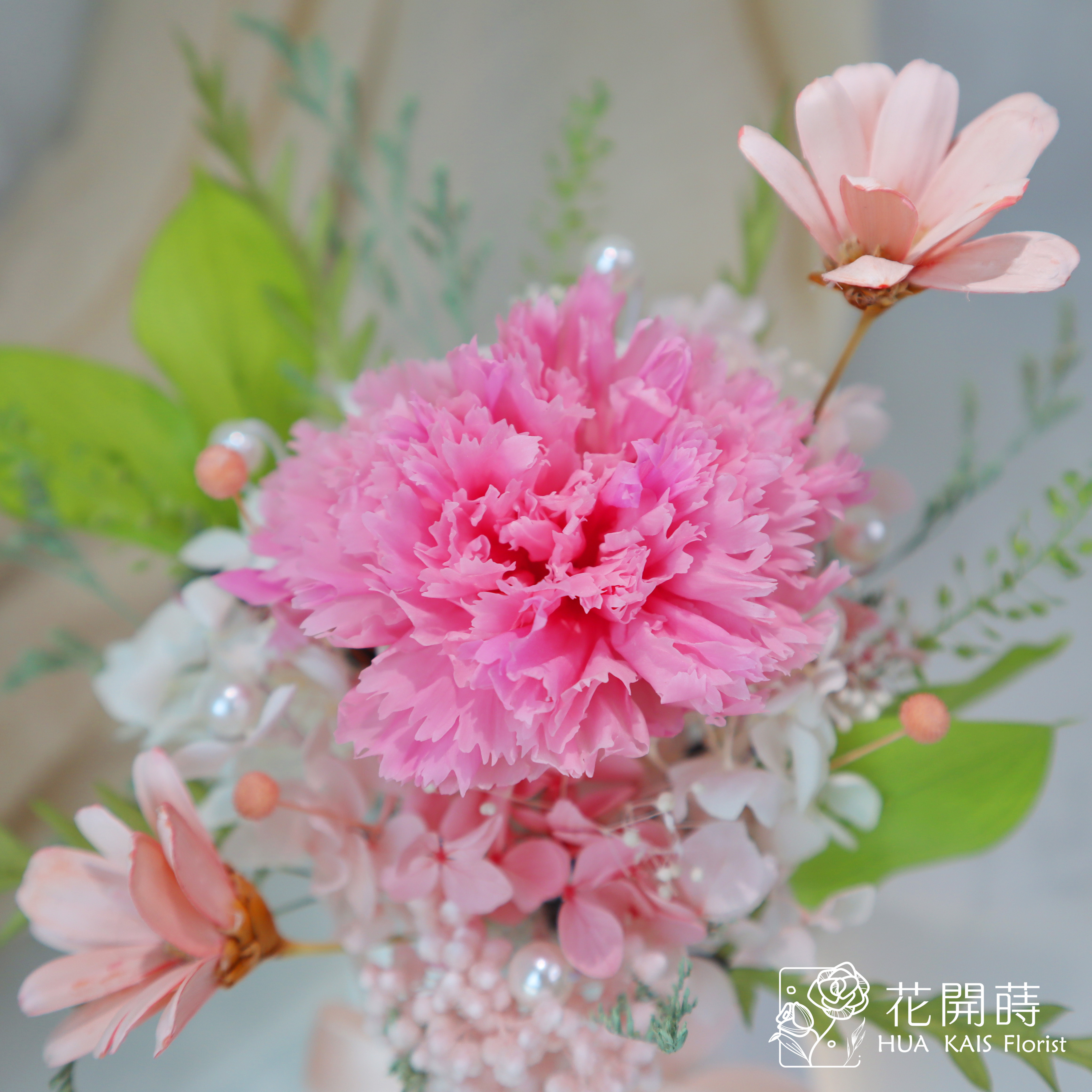 永生康乃馨小桌花|少女珍珠|母親節盆栽|生日禮物|母親節盆花|母親節花禮|小資花禮|康乃馨花禮|永生康乃馨