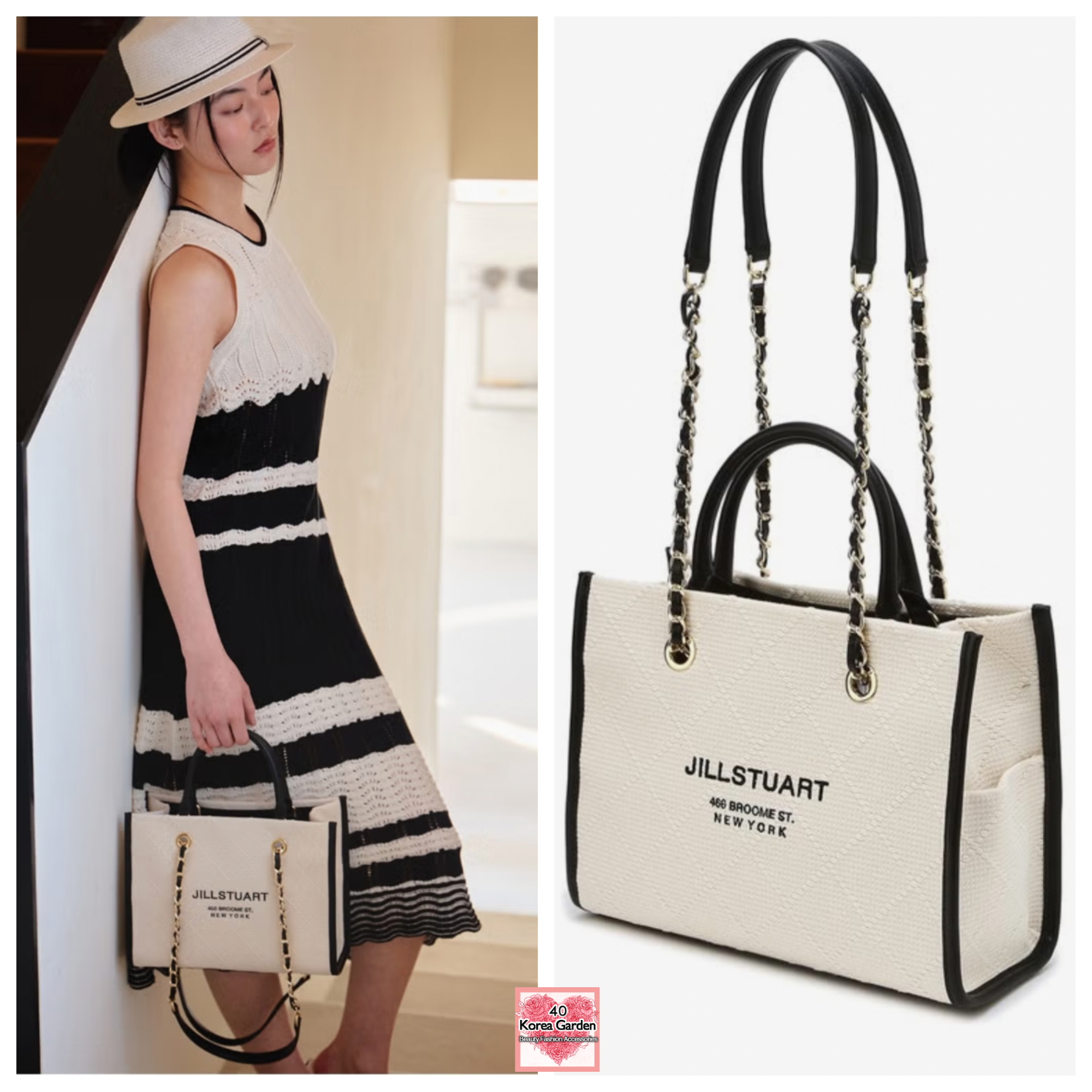 韓國Jillstuart Jacquard Ivory Black Combo Book Tote Bag