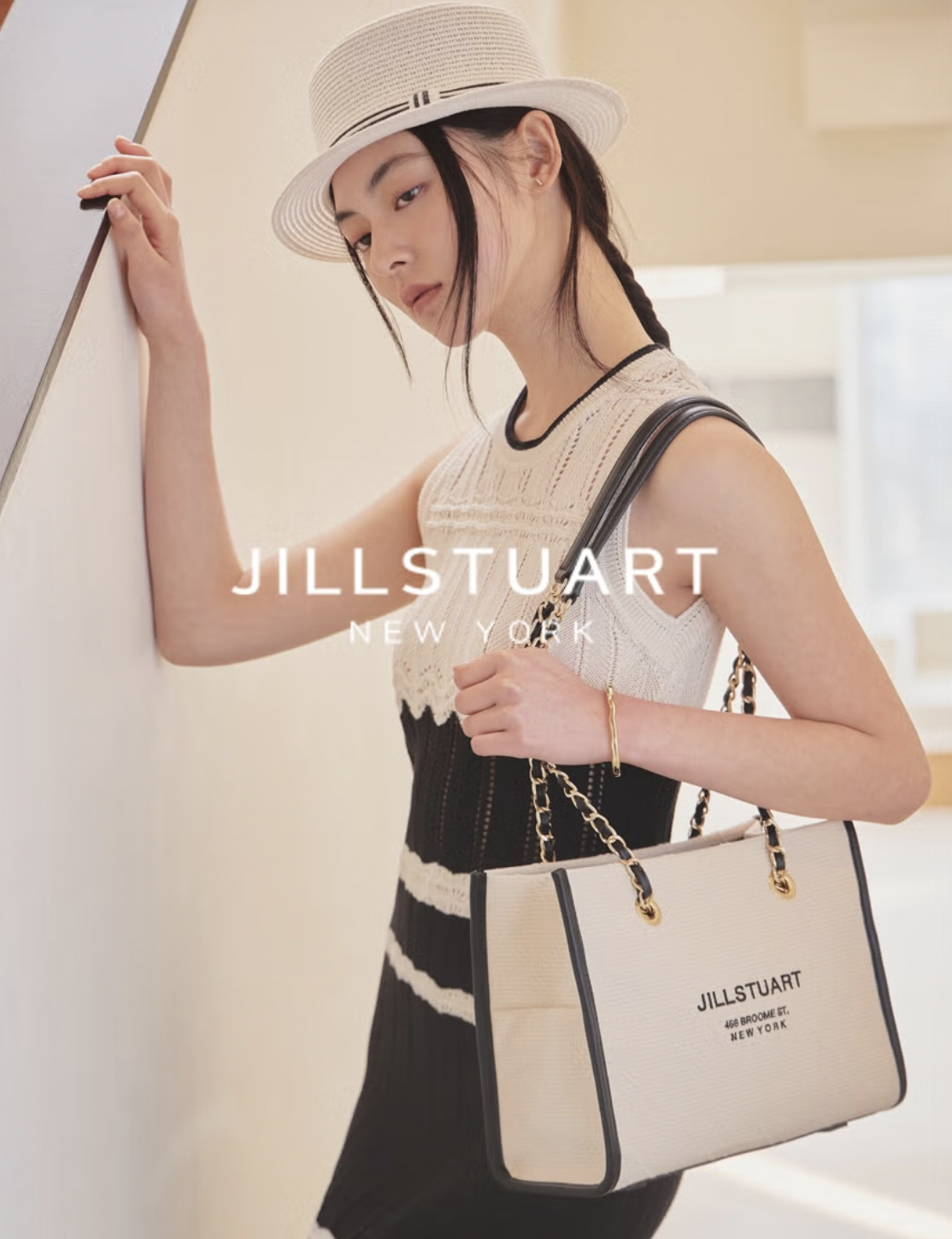 韓國Jillstuart Jacquard Ivory Black Combo Book Tote Bag