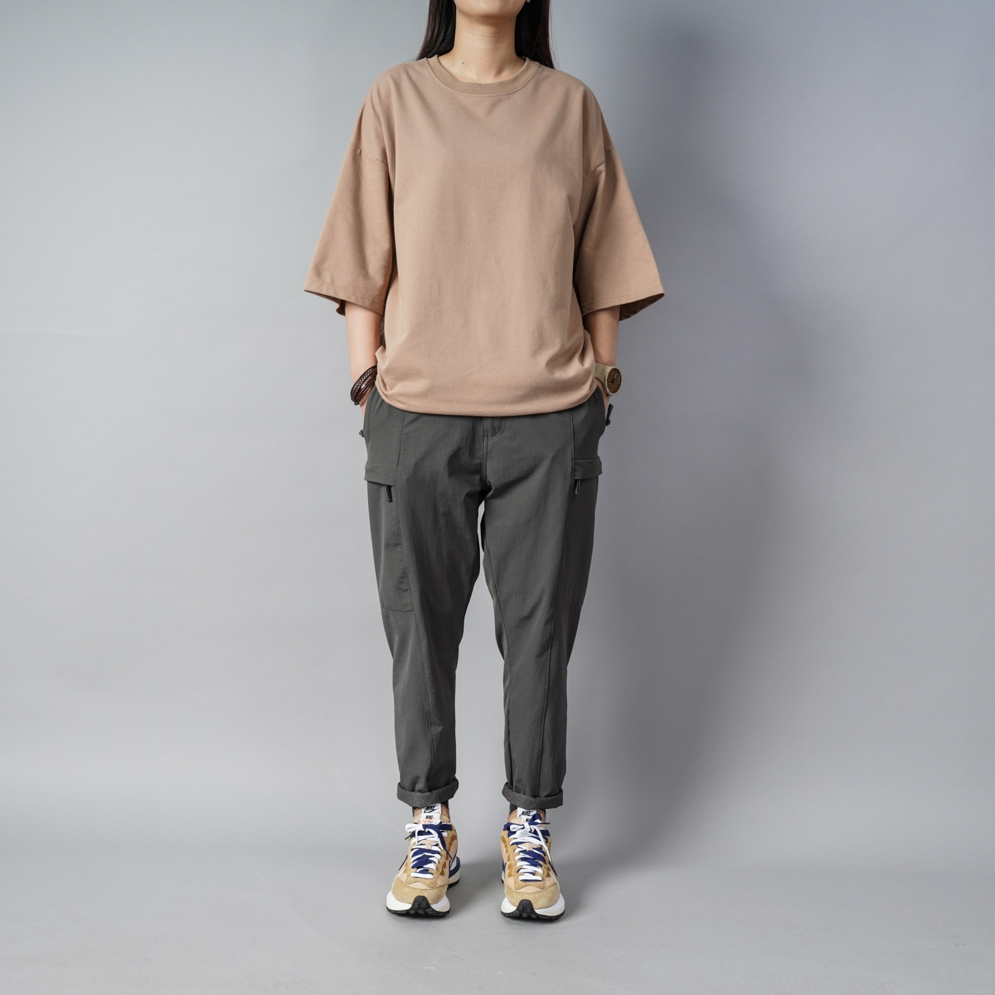 SBG 拉鍊口袋微彈上寬下窄工裝長褲 046