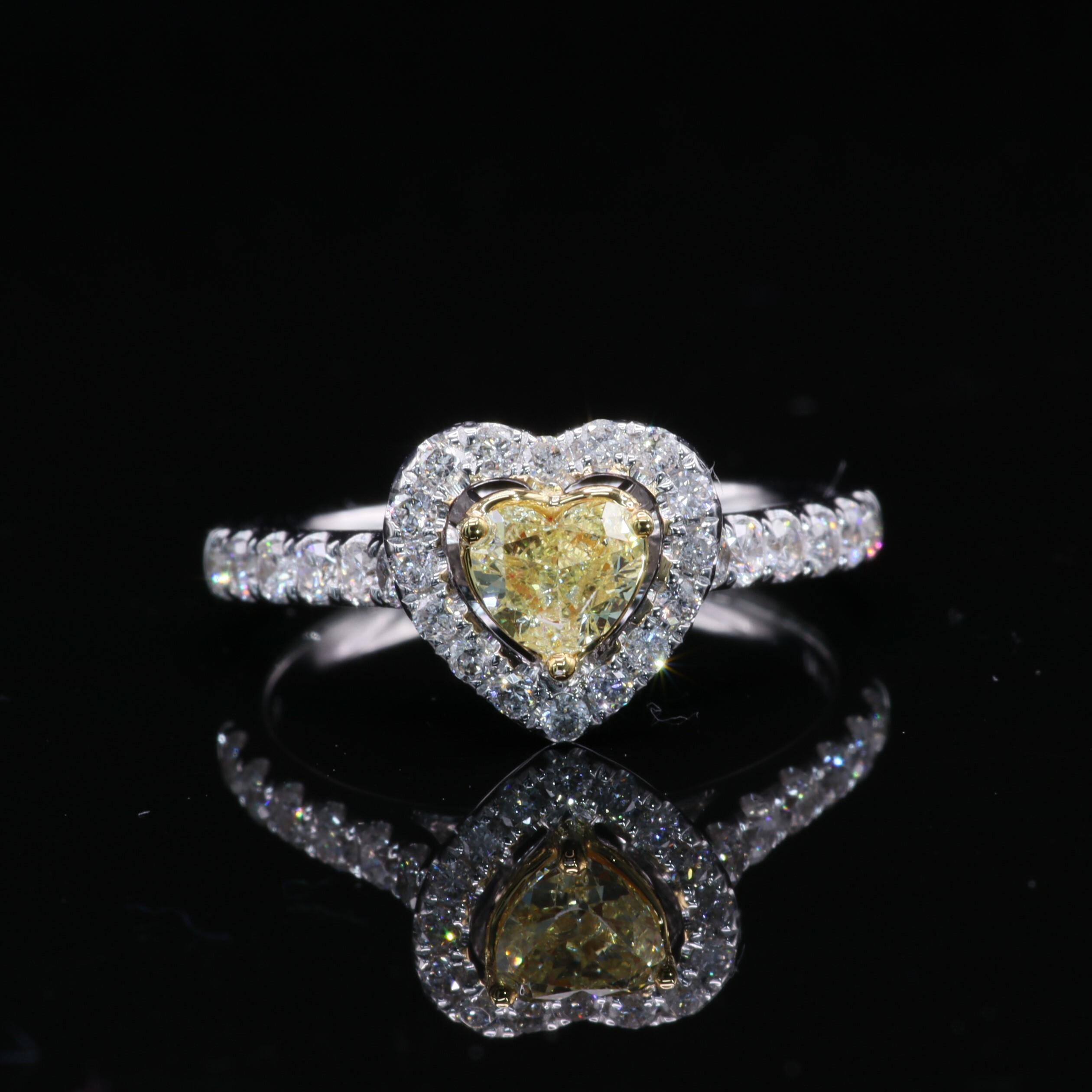 18K White Gold 0.84ct Fancy Yellow Heart Shaped Diamond Ring