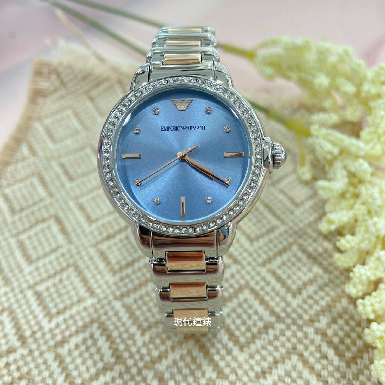 【EMPORIO ARMANI 亞曼尼】優雅莫蘭迪撞色女錶 AR11597 32mm 現代鐘錶