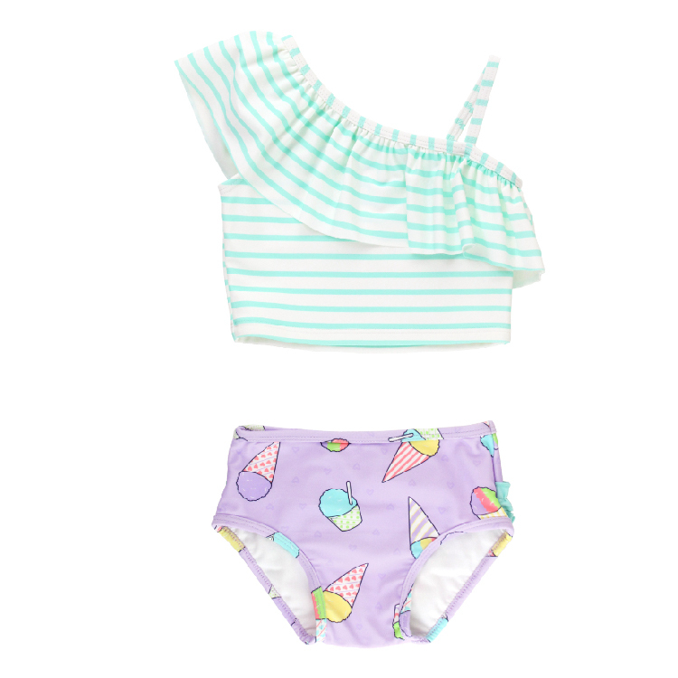 美國Ruffle Butts-「玫瑰茶色斜肩荷葉邊比基尼 /冰淇淋斜肩荷葉邊比基尼」