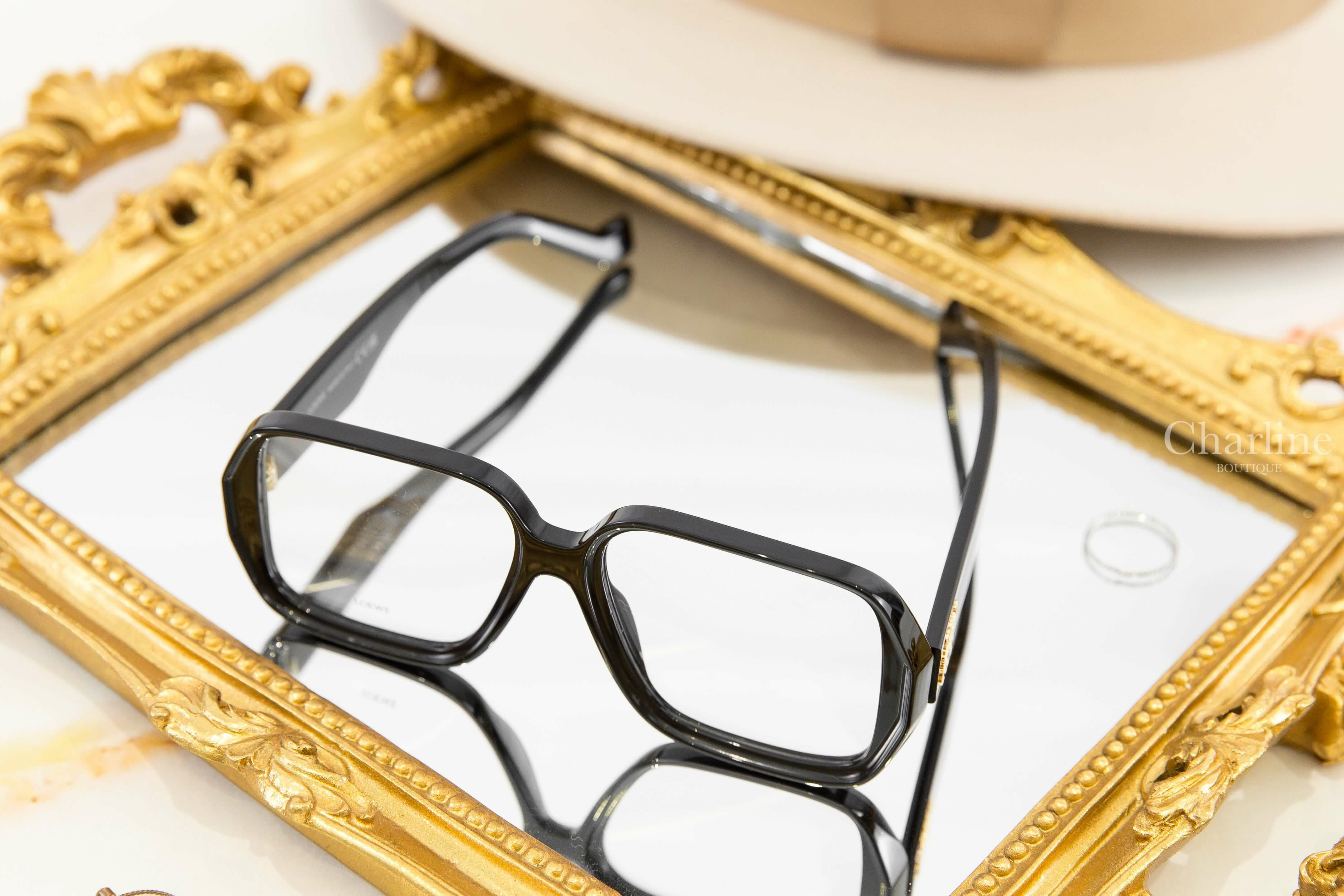 Loewe Glasses 黑色方框側邊金色 Logo 平光眼鏡-Charline Boutique 精品代購