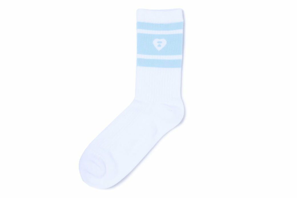 BAPE APE APEE 女生支線 LOGO COLLEGE SOCKS L 愛心 條紋 長襪 襪子 現貨 CK20284001