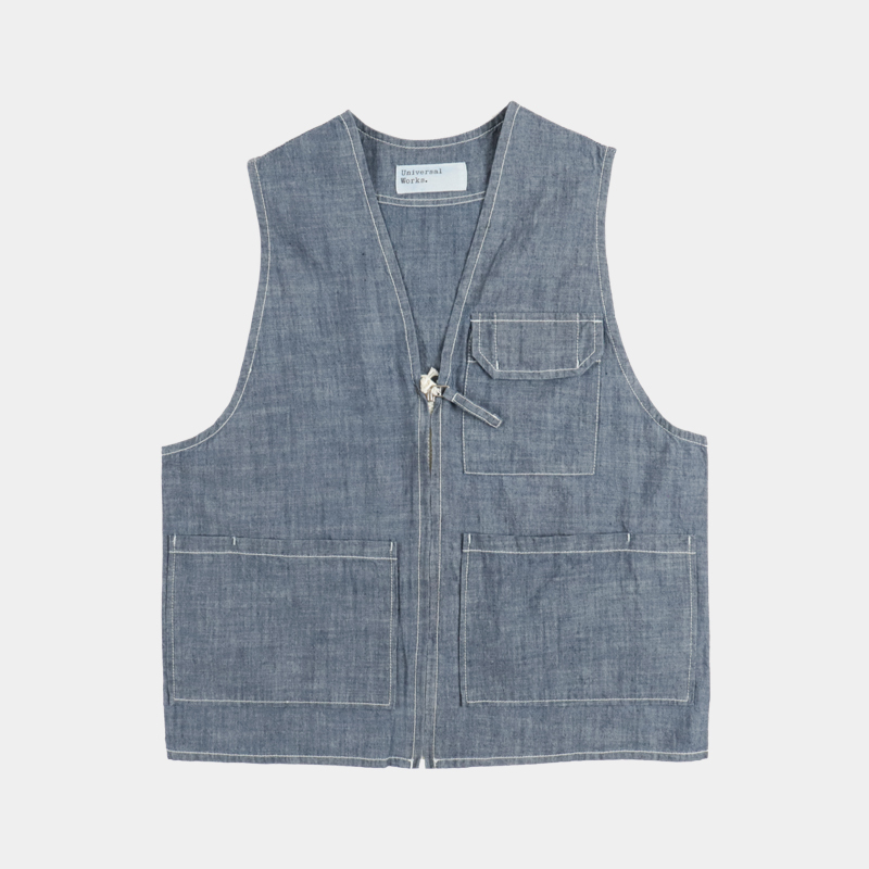 Universal Works Marine Gilet Vest - Indigo Chambray