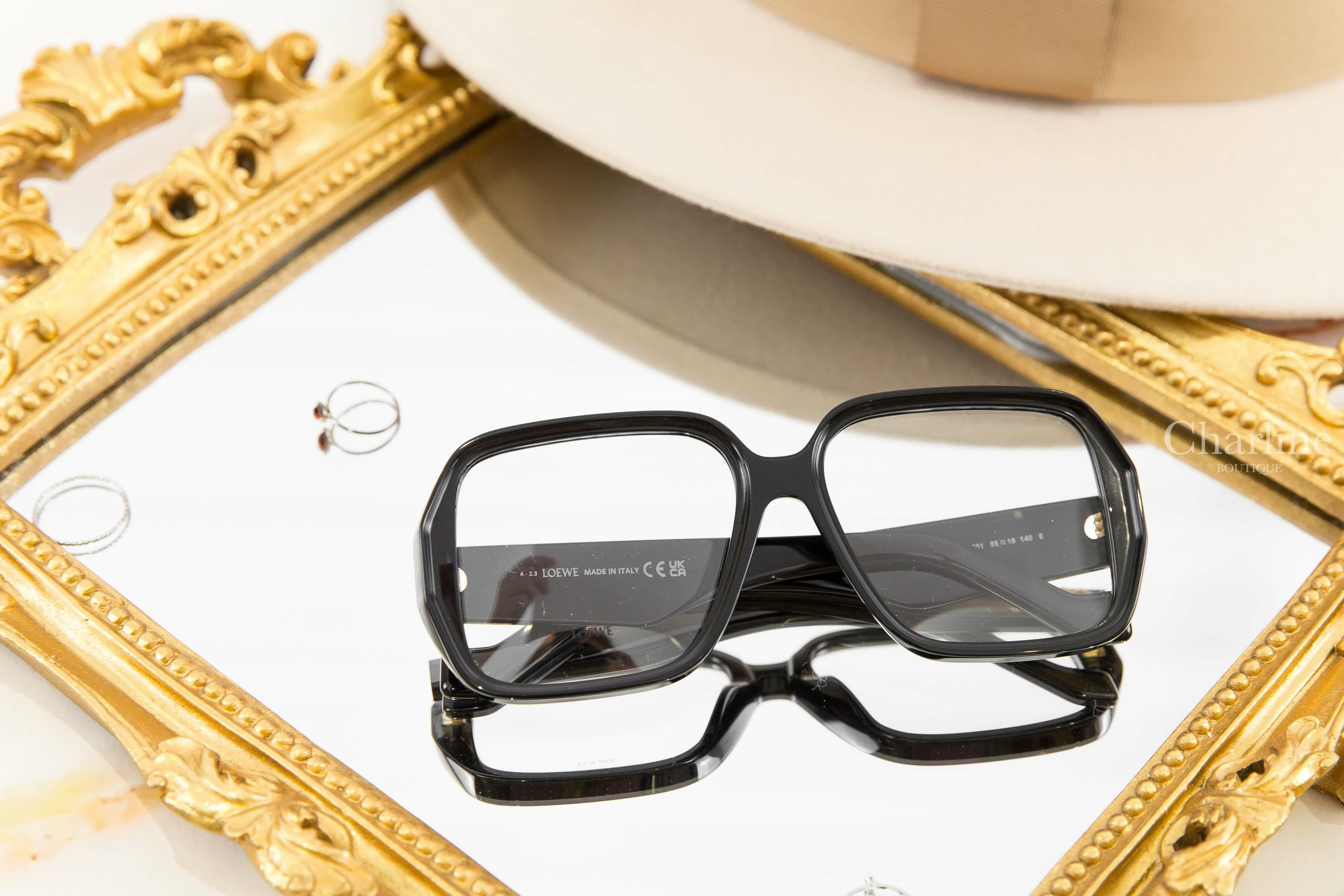 Loewe Glasses 黑色方框側邊金色 Logo 平光眼鏡-Charline Boutique 精品代購
