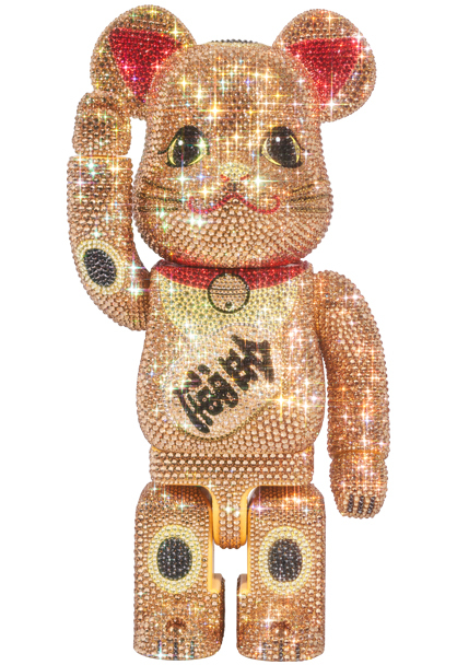 400%  Be@rbrick CRYSTAL DECORATE Lucky cat money fortune 招き猫 金 金運