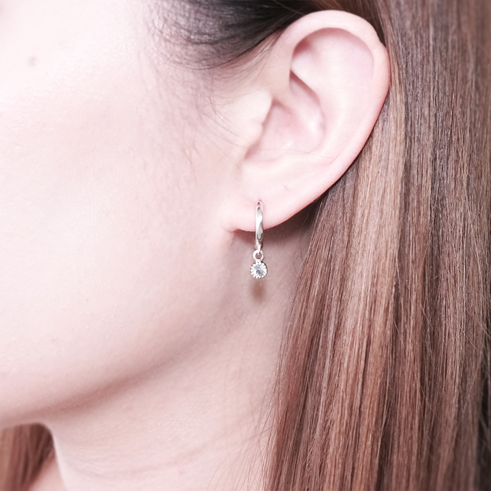 誕生石 純銀耳環 圈式易扣設計 天然石系列 生日石 女生耳環 生日禮物