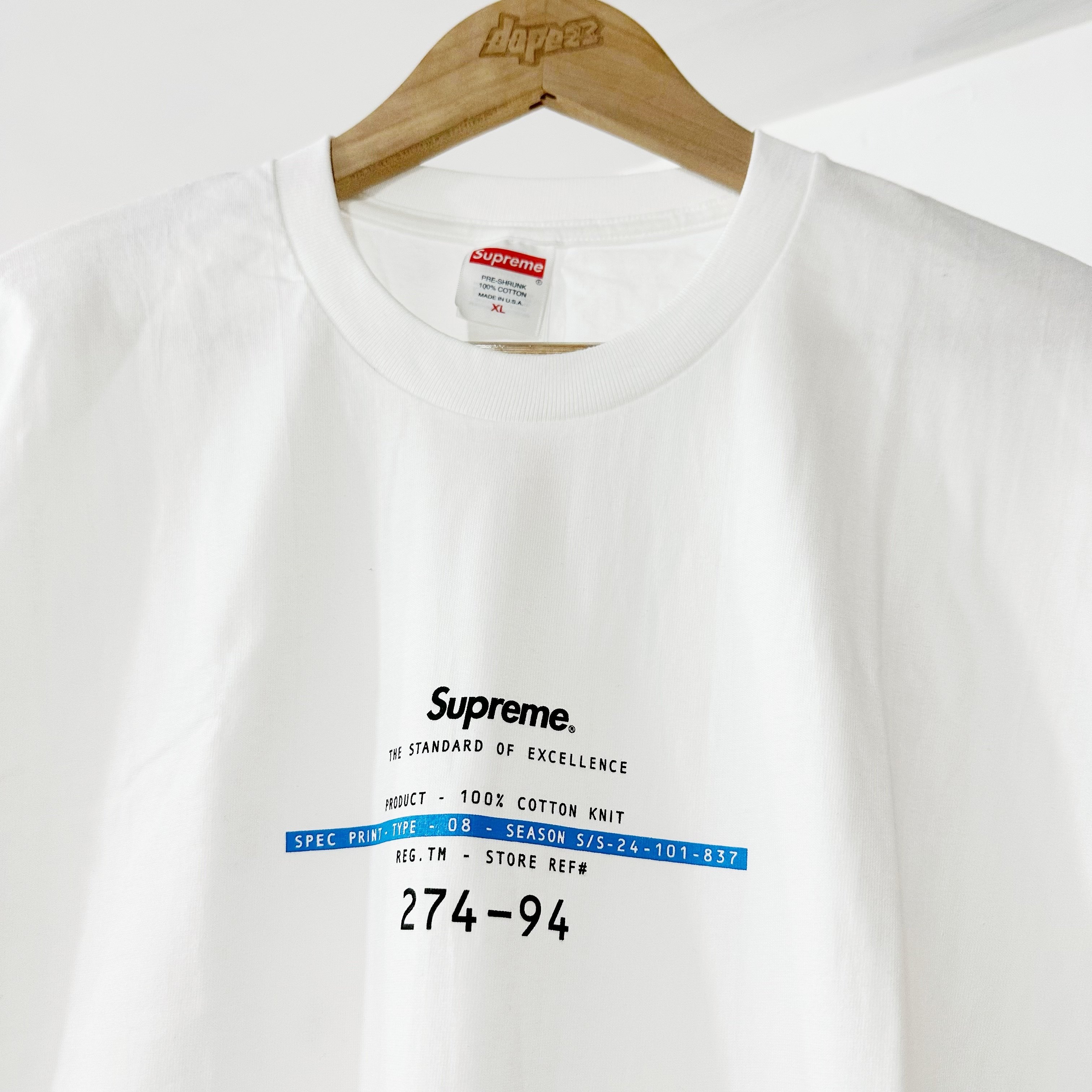 SUPREME SS24 STANDARD TEE WHITE