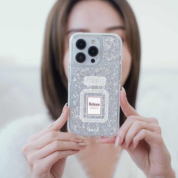 清新香水 銀耀撞白殼 - (訂製名字) - iPhone 客製化手機殼
