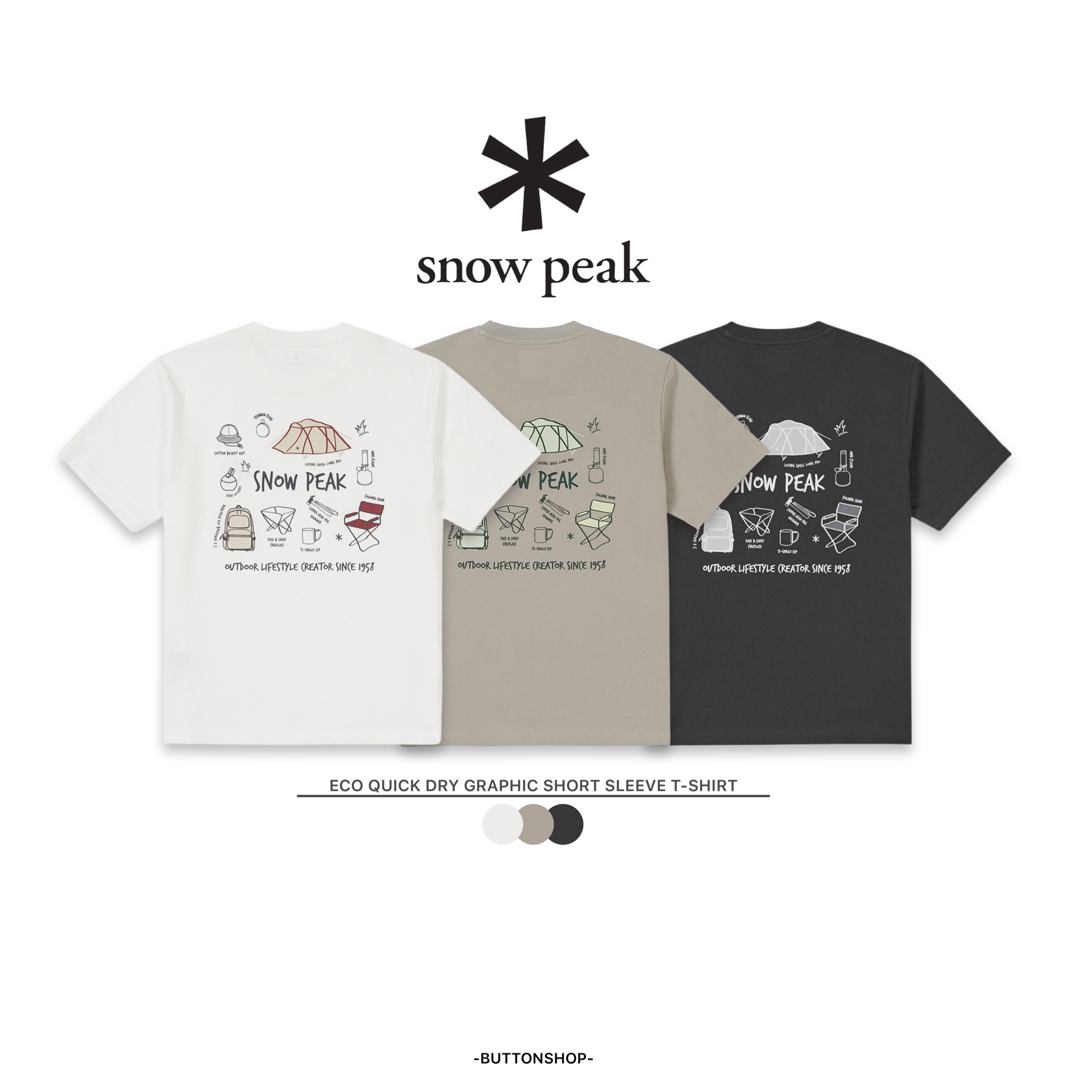 【現貨零碼折扣】snow peak 速乾材質 露營裝備圖像短tee  S24MMFTS70