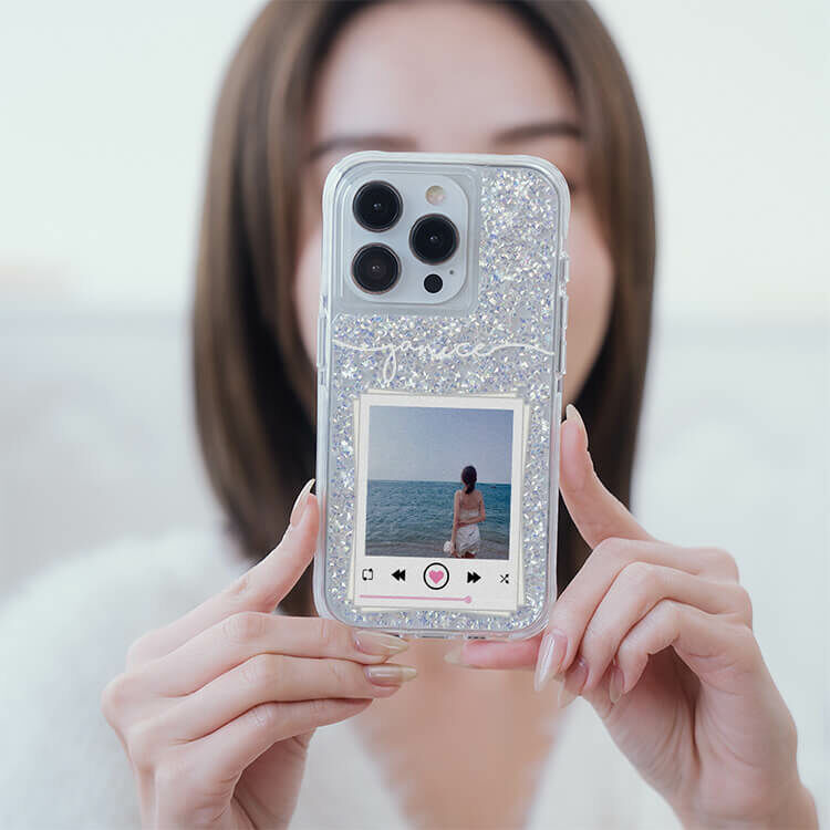 妳的美照 銀耀撞白殼 - (訂製名字) - iPhone 客製化手機殼