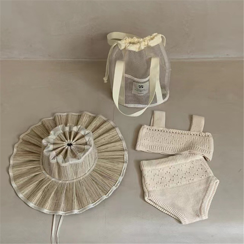 《3880》度假旅遊小熊網格手提束口袋