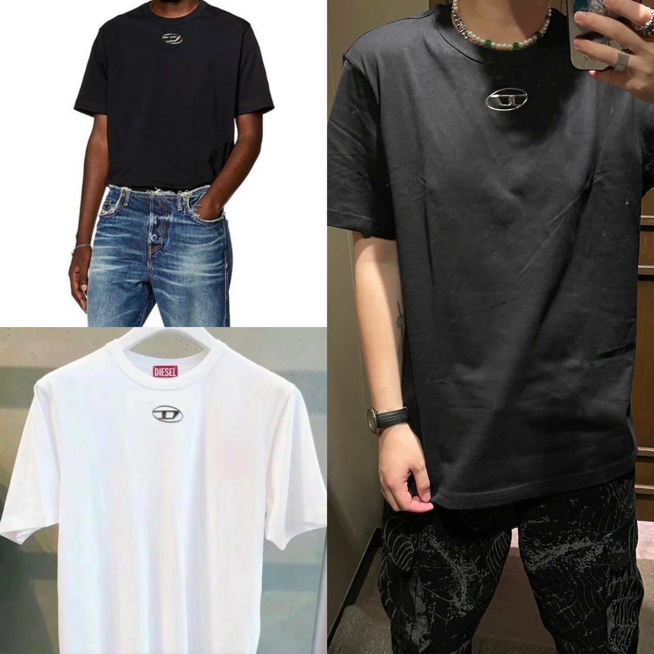 DIESEL 立體銀Logo短袖 T 黑/白