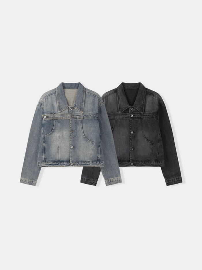短版搭配腰帶牛仔夾克